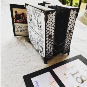 A unique black & white photo album in accordian shape for special gifting occasions