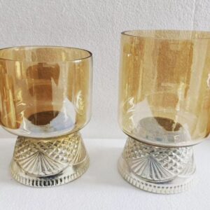 Tea Light Holders - with silver base - and copper tinted glass - set of 2